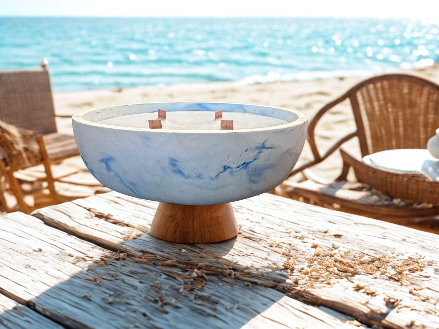 Blue & White Marble 4-Wick Candle Bowl