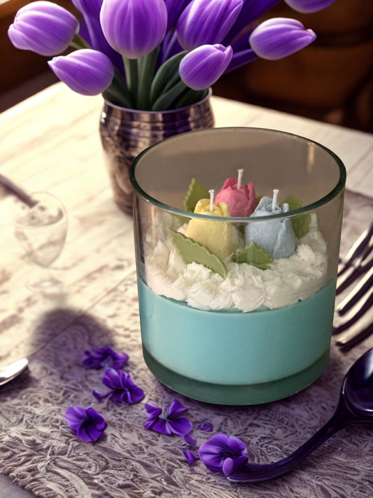 3-Wick Candle with Tulips