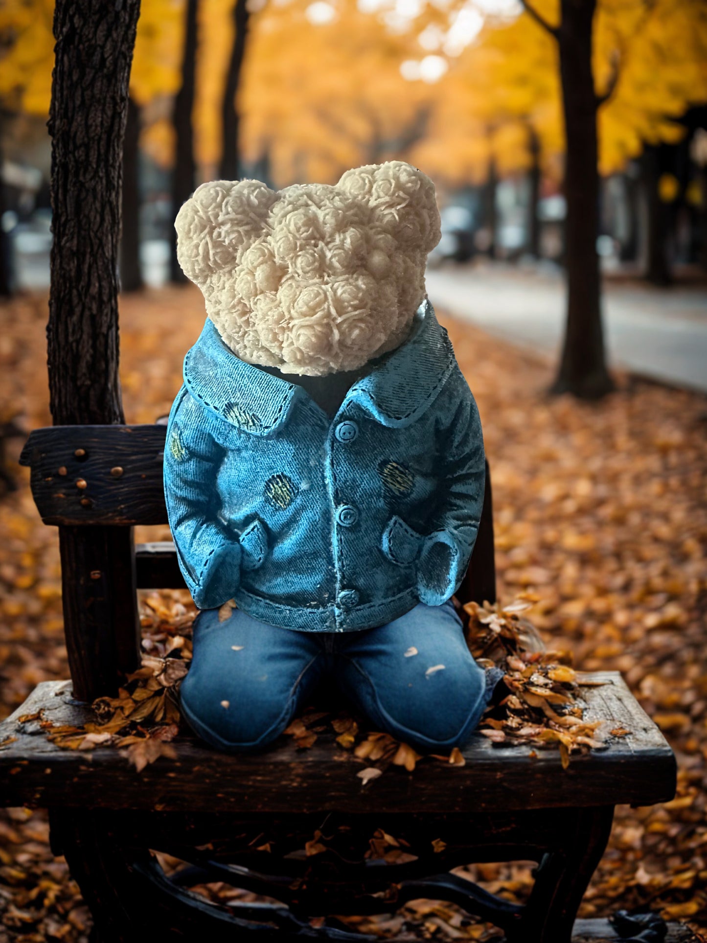 Cute Resin Denim Jacket Candle with Teddy Bear Head