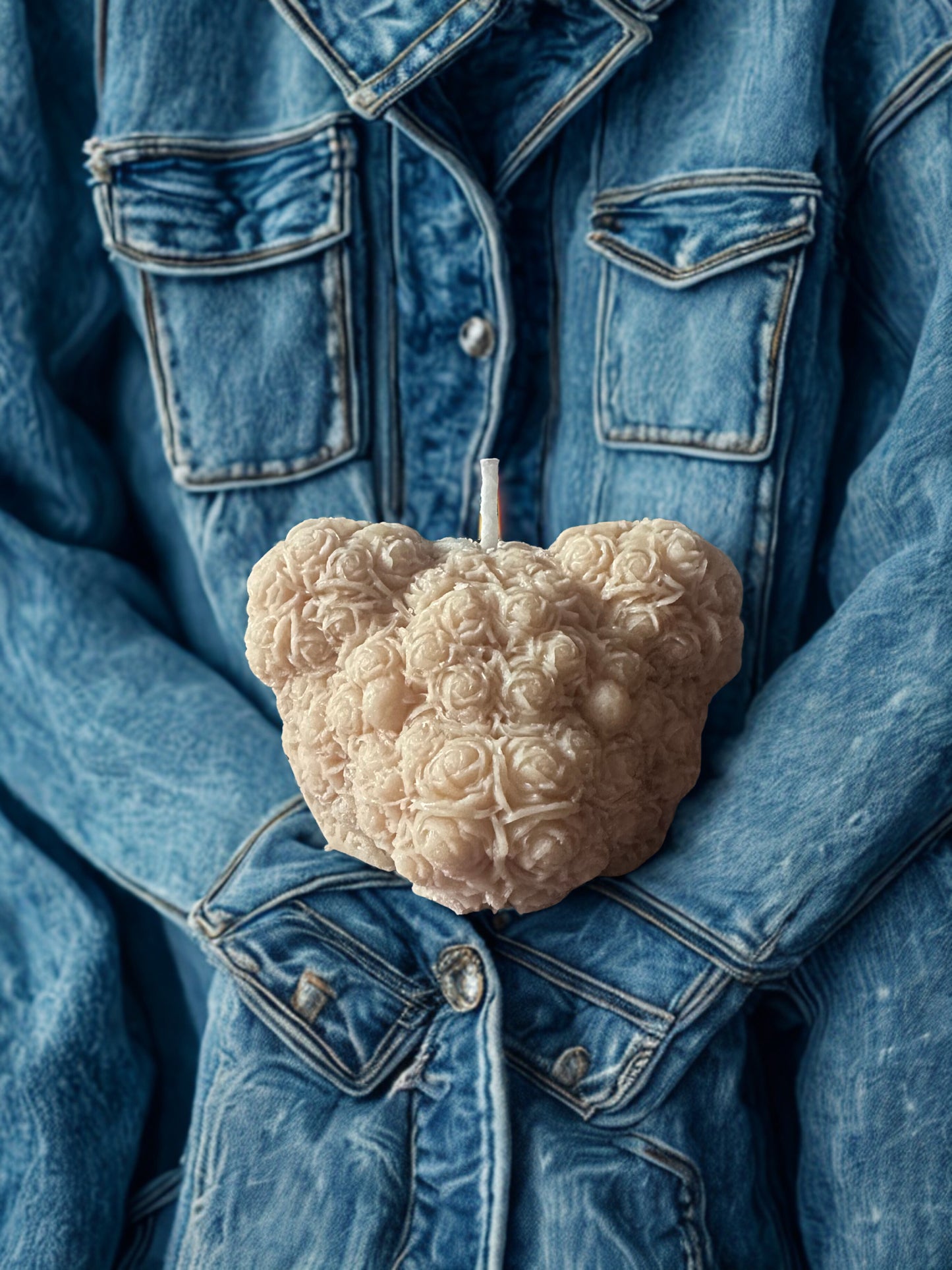Cute Resin Denim Jacket Candle with Teddy Bear Head