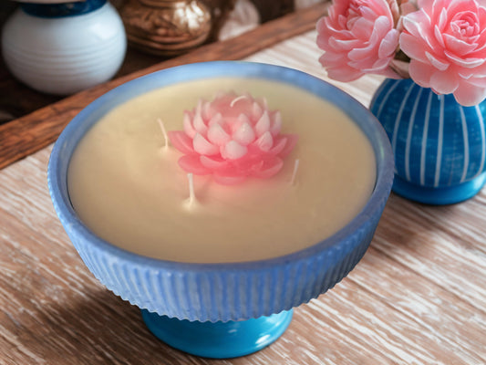 Large Round Striped Bowl Candle