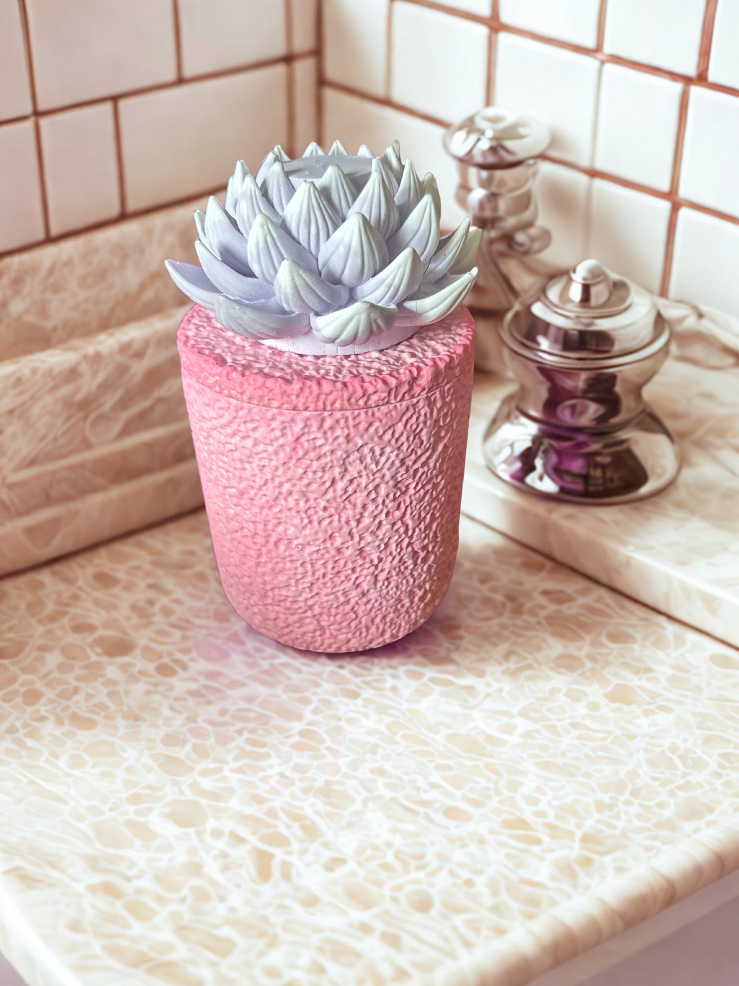 Textured Succulent Topped Container Candle