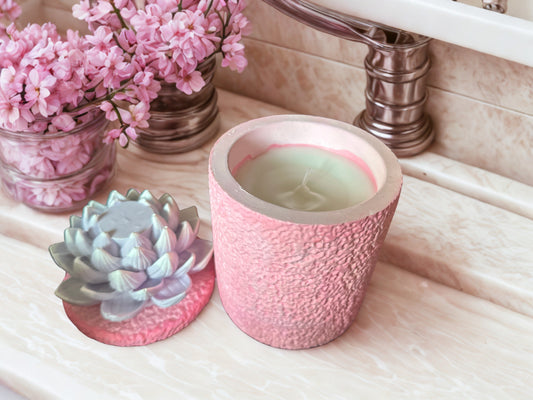 Textured Succulent Topped Container Candle