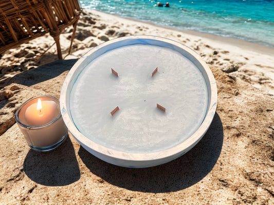 Blue & White Marble 4-Wick Candle Bowl